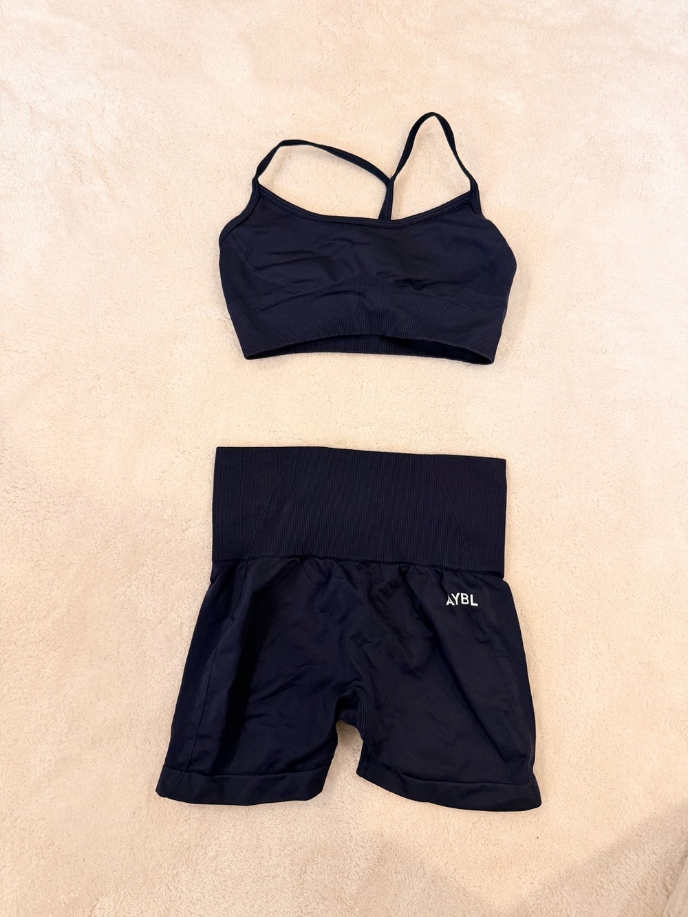 AYBL Navy Strappy Sports Bra and High-Waist Shorts Set